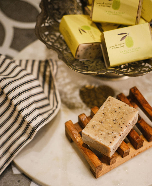 La Belle Excuse Kitchen Soap made with 70% olive oil and scented with rosemary, lemon, and coffee.