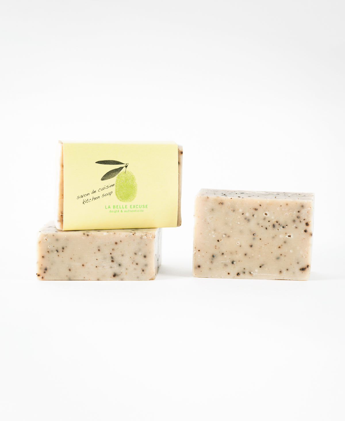 La Belle Excuse Kitchen Soap made with 70% olive oil and scented with rosemary, lemon, and coffee