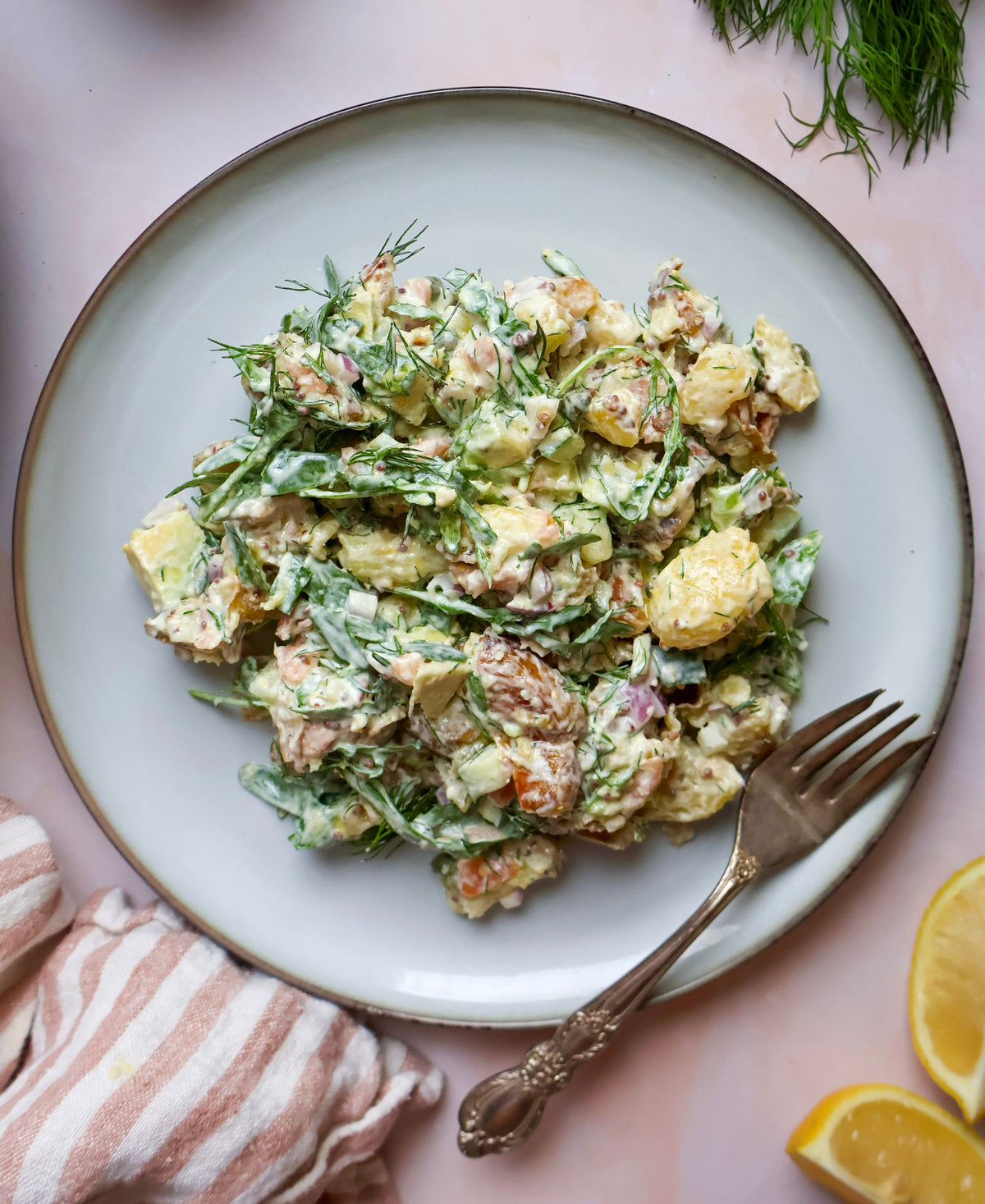 Creamy Salad with Crispy Potatoes and Smoked Salmon
