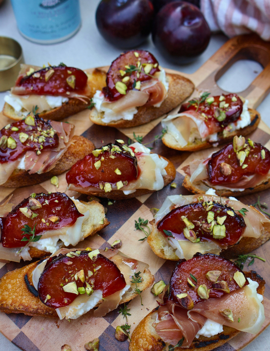 Crostini with Burrata and Caramelized Plums