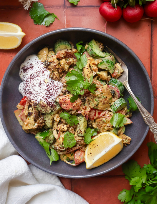 Crispy Rice Salad with Shawarma Chicken