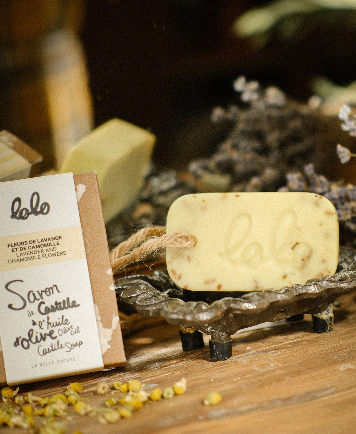 Olive Oil Castile Soap Lavender and chamomile Flowers LOLO (90g)
