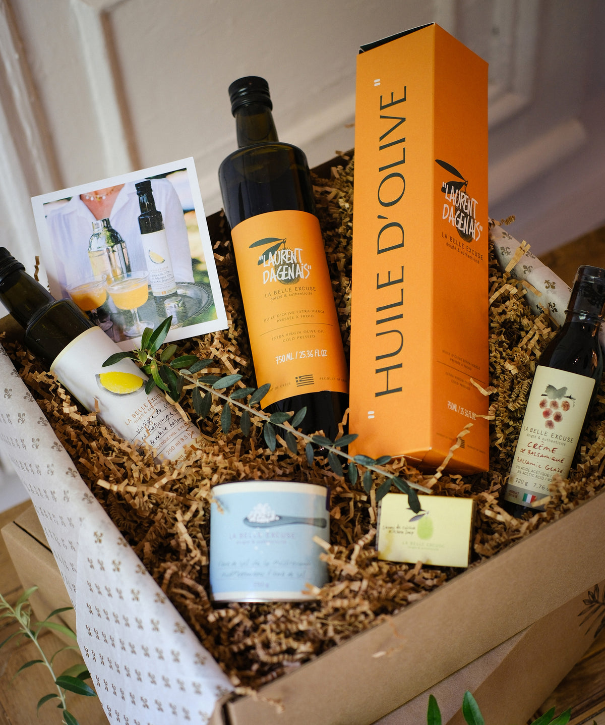 Always Hungry! La Belle Excuse gift set, La Belle Excuse, olive-oil gourmet foods Agorelio Bio Extra virgin olive oil, Greek olive oil by La Belle Excuse x Laurent Dagenais