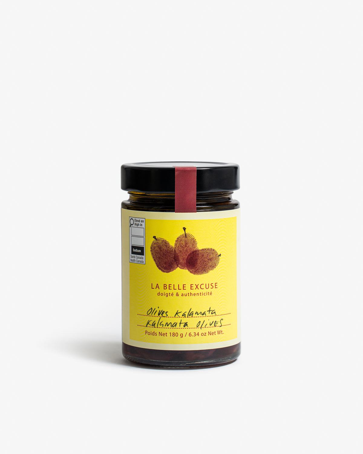 La Belle Excuse Kalamata olives from Greece, available in 180 g.
