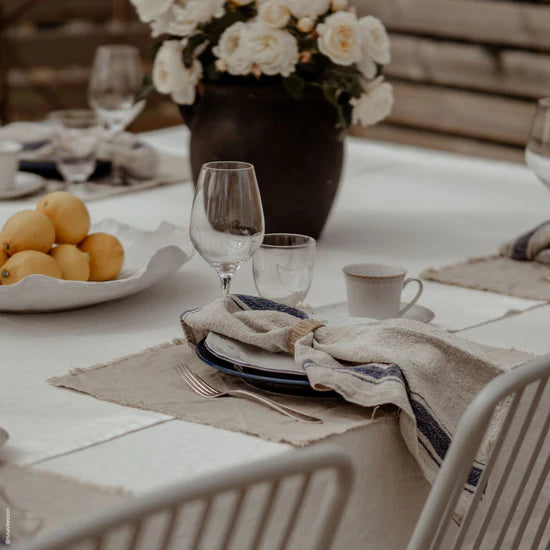 Serviettes de table en lin à rayures, Vintage | Ensemble de 2
