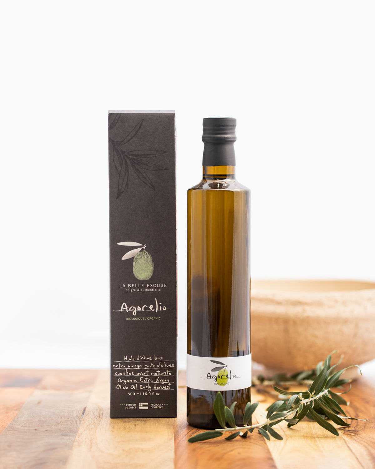500 ml La Belle Excuse Organic Agorelio Extra Virgin Olive Oil.