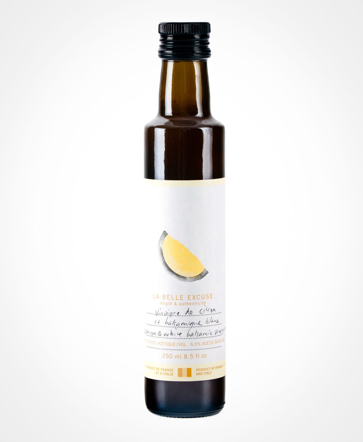 La Belle Excuse Lemon and White Balsamic Vinegar, a flavourful blend that can be used as a substitute for fresh lemon (250ml).